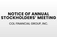 COL Financial Group, Inc. - Notice of Annual Stockholders' Meeting