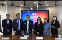 LEADING officials from the Social Security System and UnionBank formalize their partnership during the signing of a memorandum of agreement. In photo (from left): SSS SVP Pedro Baoy (Lending and Asset Management Group); EVP Ernesto D. Francisco Jr. (Investments Sector); SSS president and CEO Robert Joseph Montes de Claro; UnionBank president and CEO Ana Aboitiz-Delgado; Mimi Concha (Institutional Banking Head); and Erika B. Dizon-Go (Transaction Banking Center Head).