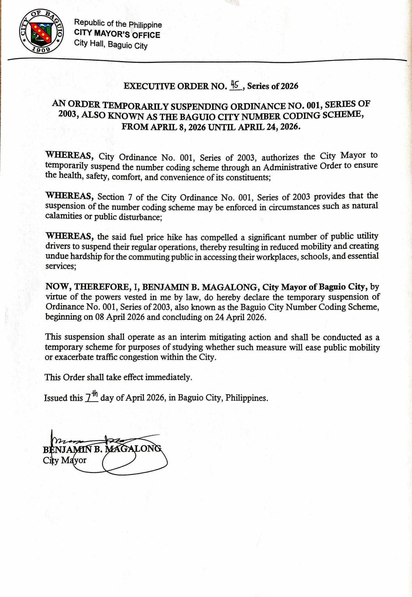 Baguio suspends number coding amid fuel-driven transport shortage