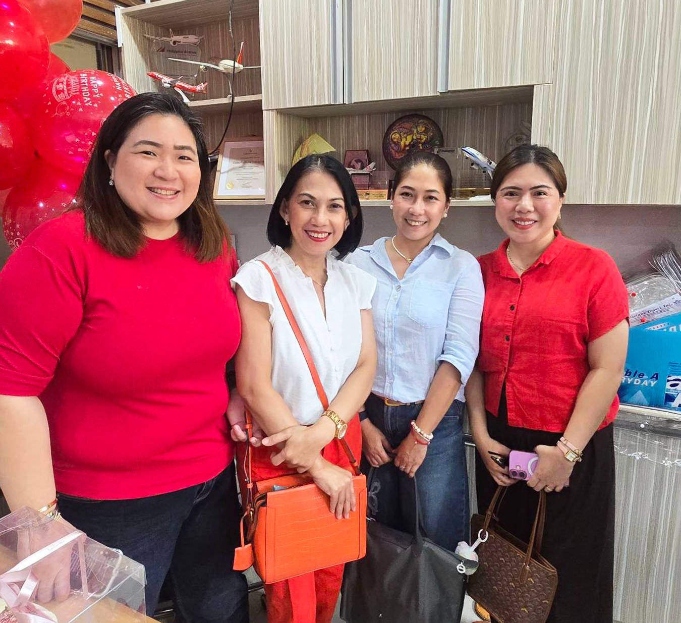 DAPHNE Yu of Fortune Travel, Chinchin Militante of Emirates Airlines, Maan Alvarico of Korean Air and Nina Tuñacao of Singapore Airlines.