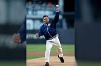 MANNY Pacquiao throws the ceremonial first pitch before the game between the New York Yankees and the Athletics at Yankee Stadium in the Bronx in New York City on Wednesday (Manila time).