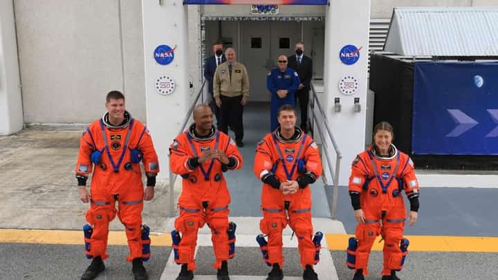 ARTEMIS II crew members Jeremy Hansen, Victor Glover, Reid Wiseman and Christina Koch.