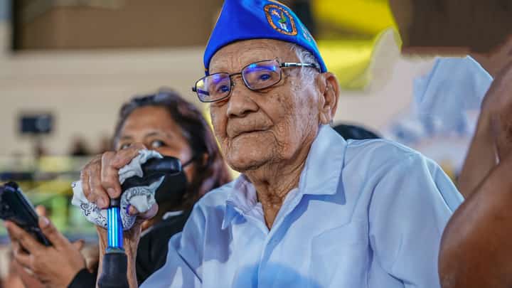 A veteran watches the play at the Parangal sa mga Beterano and Tanghal ng Kagitingan held at the People’s Center in Balanga City, Bataan on April 7, 2026.