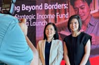 CHIEF Product Officer Garen Dee (left) and Chief Investments Officer Princess Balingit of Pru Life UK during the media launch of the PRULink Strategic Income Fund on 8 April in Taguig City.