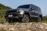 A LOW angle view highlights the B40e rEV’s stance and four-wheel drive capability on uneven ground.