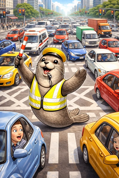 Sleepy seal diverts traffic 