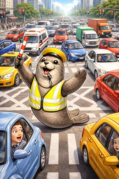 Sleepy seal diverts traffic