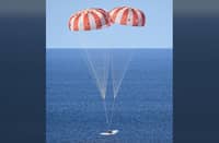 NASA’S Orion spacecraft carrying Artemis II commander Reid Wiseman, pilot Victor Glover, and mission specialist Christina Koch from NASA, along with Mission Specialist Jeremy Hansen from the Canadian Space Agency, splashes down in the Pacific Ocean near San Diego, California, at 5:07 p.m. PDT, on Friday, 10 April 2026.