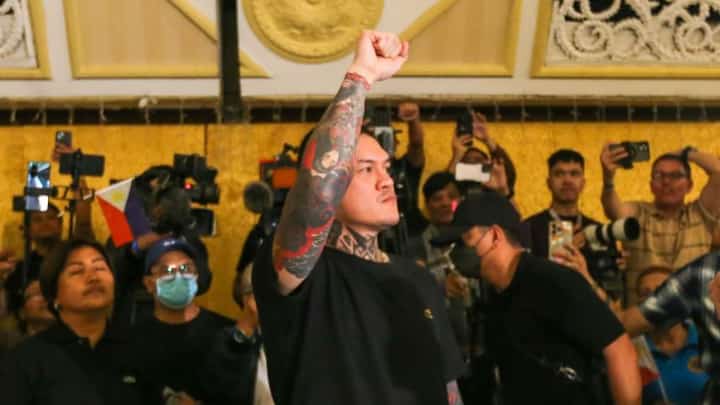 Davao City Mayor Sebastian Duterte arrives at Club Filipino in San Juan City on 12 April to lead the launching of the Reform Alliance for Good Governance and Accountability (RAGE) Coalition.