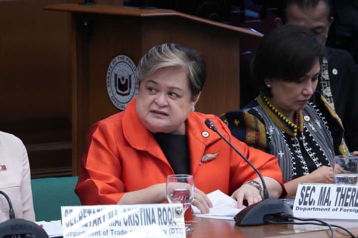DFA Secretary Ma. Theresa Lazaro briefs the Senate PROTECT Committee on Monday, 13 April, regarding the Philippines' deal with Iran, allowing the safe passage of Manila-bound oil vessels and Filipino seafarers through the Strait of Hormuz.
