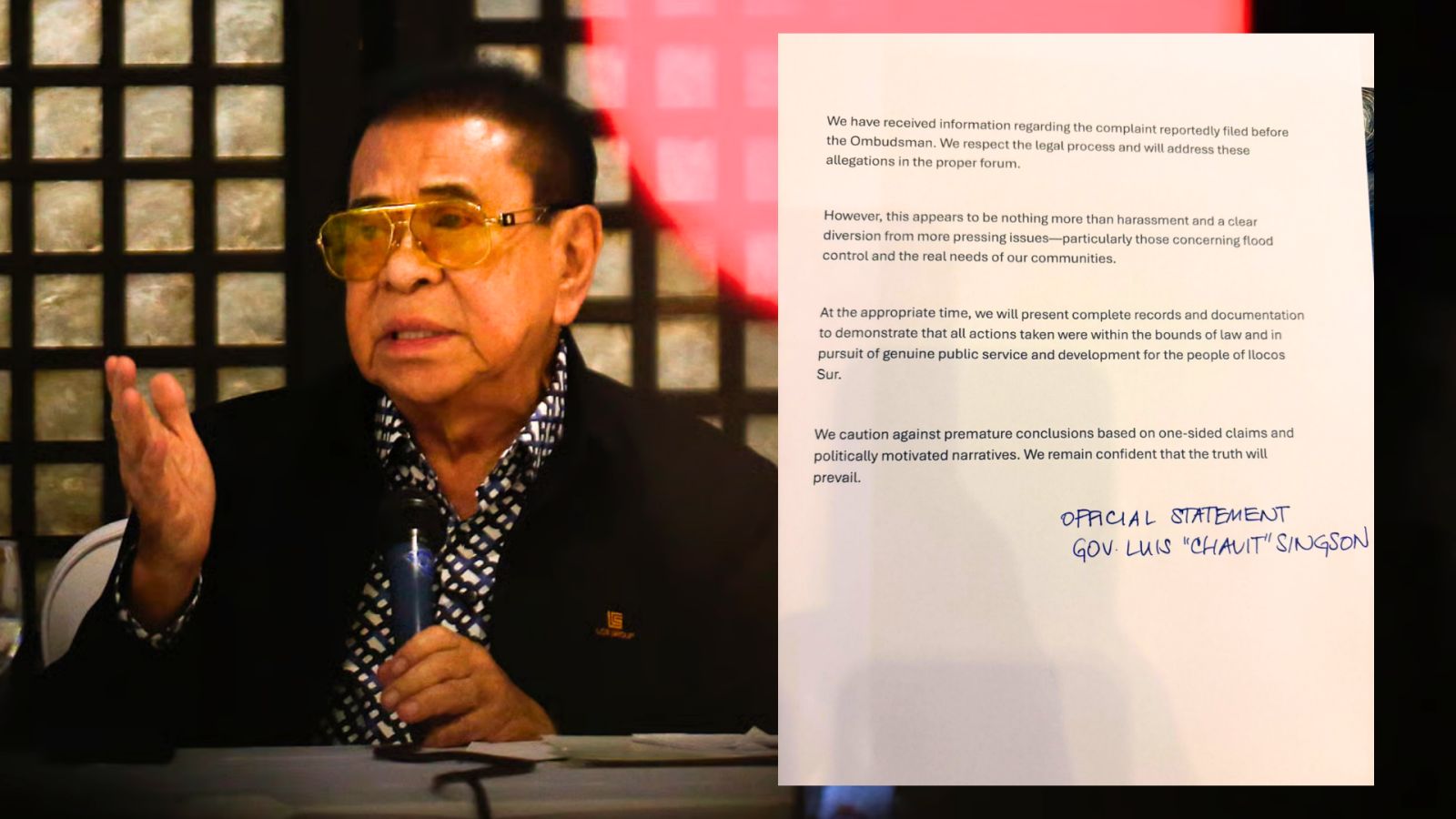 Singson camp dismisses graft raps as ‘harassment’ as Ilocos group files complaints