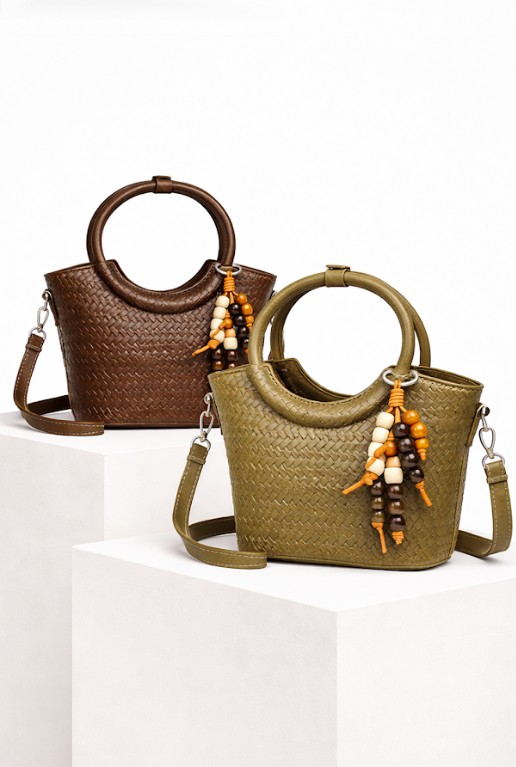 Parisian Marga structured woven mini bag with top handle.