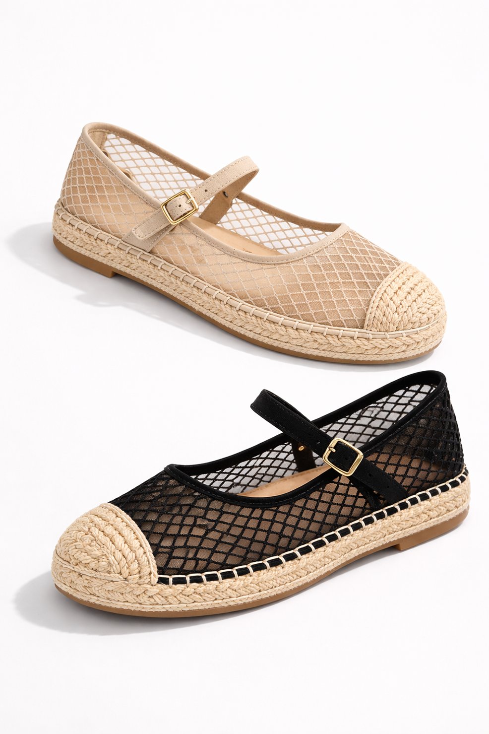 Parisian Brooke  mesh round toe flat with Mary Jane strap and woven cap detail