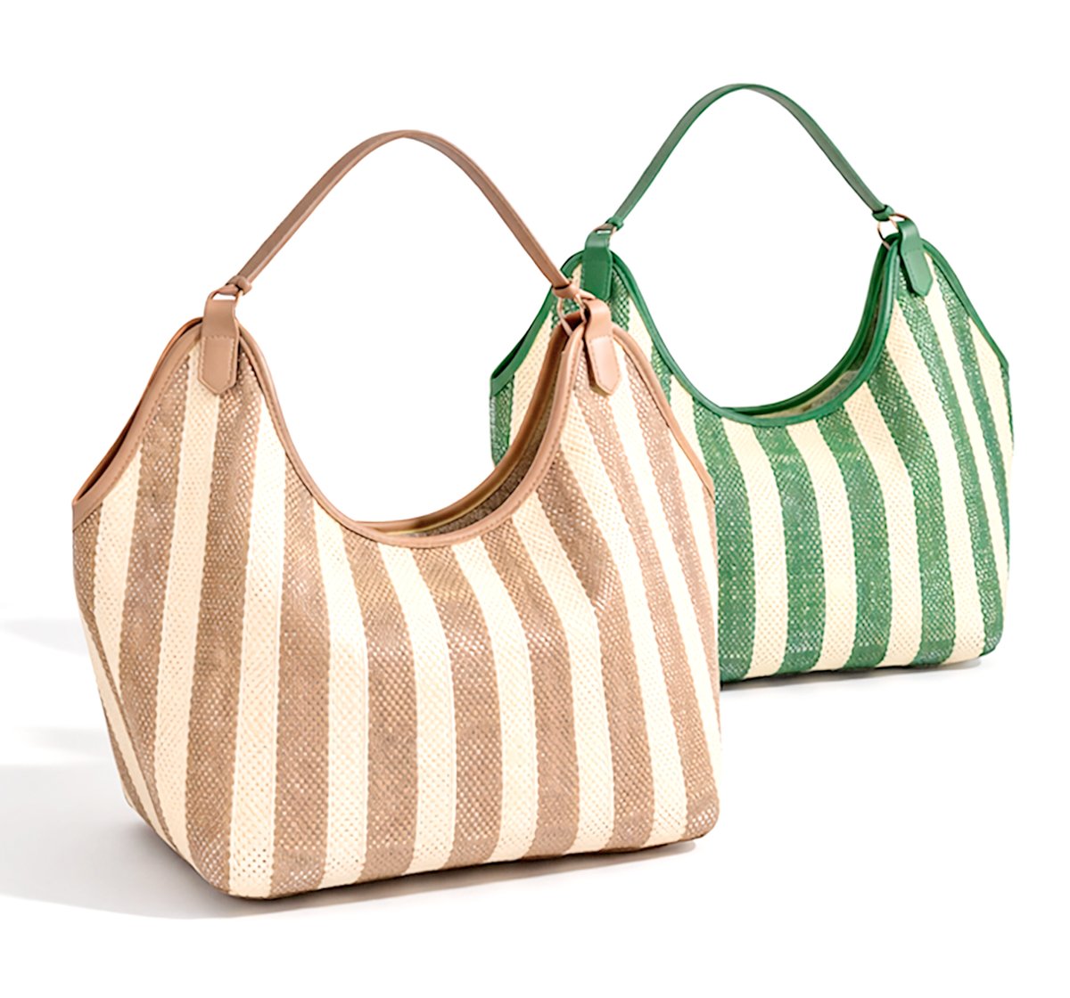 MADELA woven striped slouchy shoulder bag.