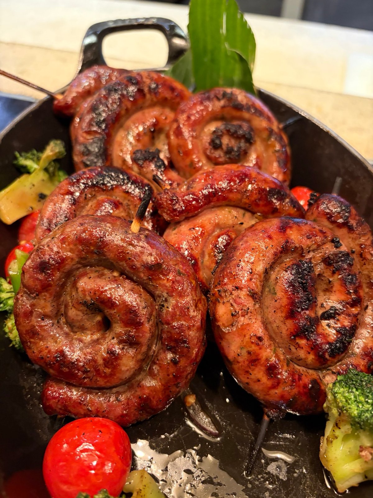 GRILED sausage skewers.