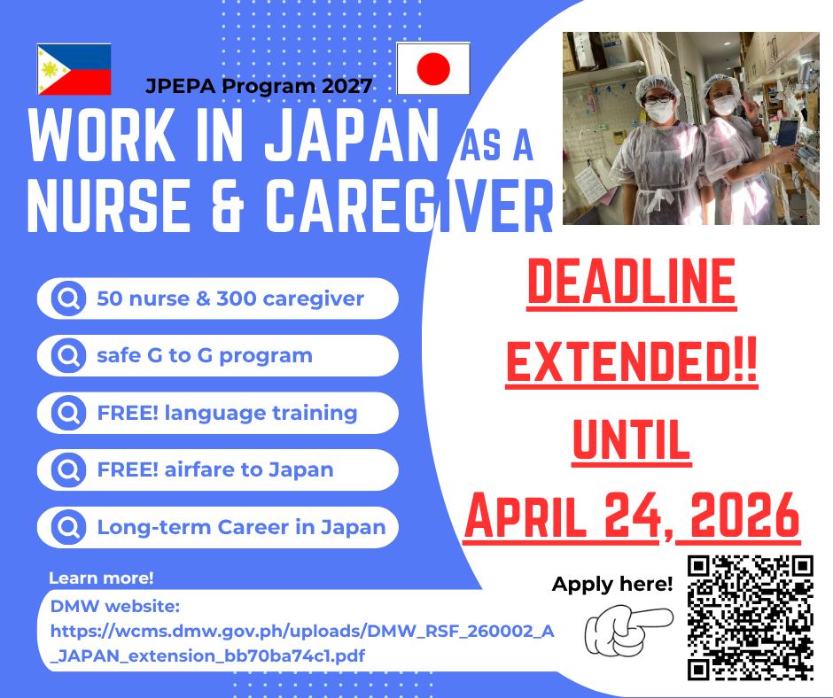 Japan extends JPEPA application deadline for Filipino nurses, caregivers