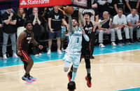 LAMELO Ball soars for the game-winning layup to lift the Charlotte Hornets to a 127-126 overtime win over the Miami Heat in the play-in of the NBA playoffs.