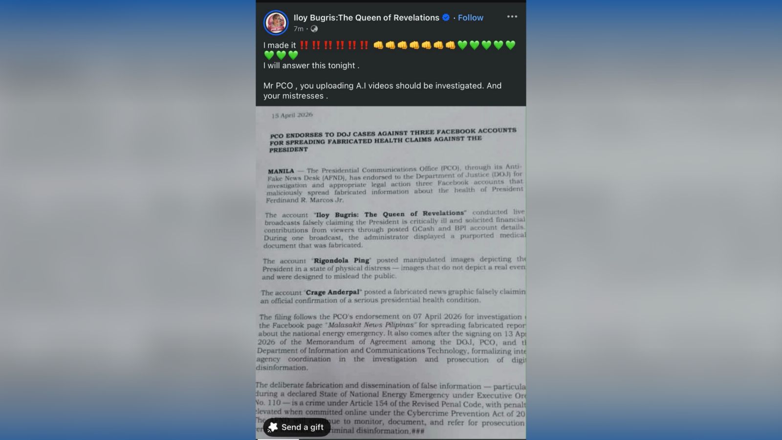 PCO mulls filing charges against ‘Iloy Bugris’, 2 other socmed personalities

