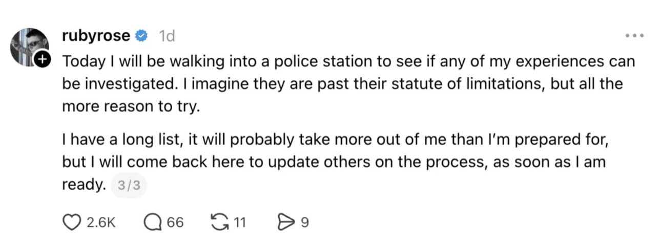 Ruby Rose post on Threads
