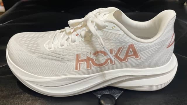 WHILE designed for maximum mobility and to prevent injuries, my ‘Cloud Dancer’ Hoka Mach 7 running shoes can suit any outfit.