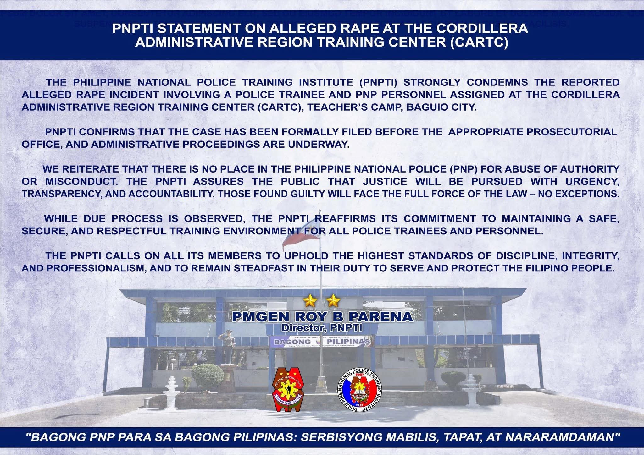 Police training institute probes rape complaint in Baguio