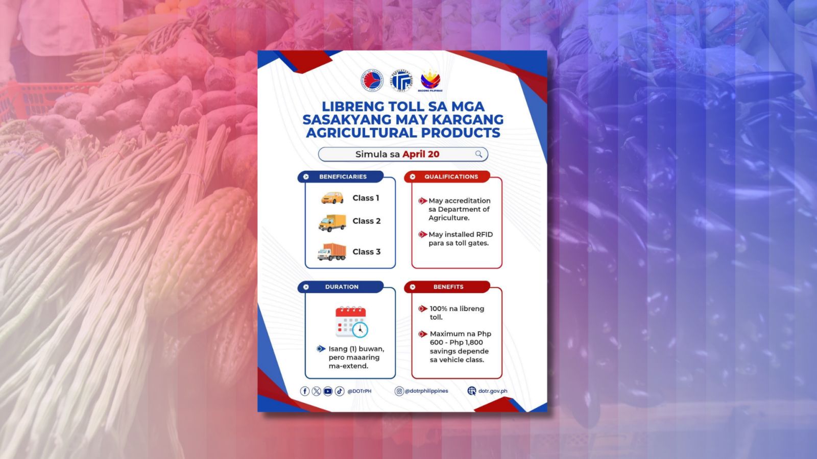 PBBM, nag-utos ng libreng toll para sa mga sasakyang may dalang agri products 