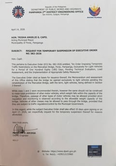 Porac suspends Mancatian Bridge closure, light vehicles allowed until 30 April