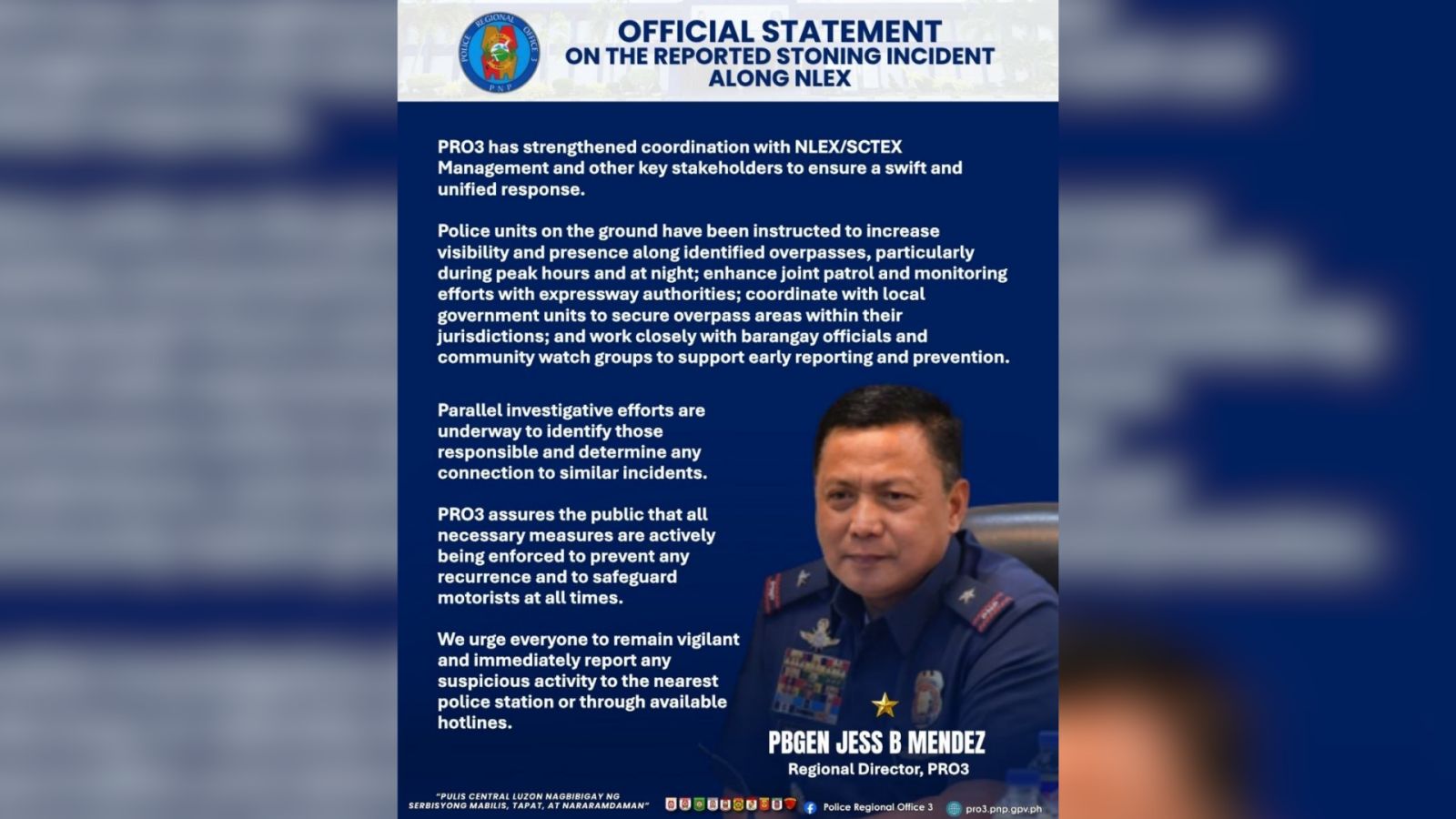 Probe launched, security tightened over NLEX stoning Incidents