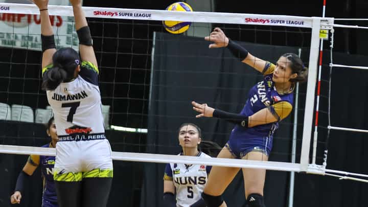 RAINE Alonzo delivers a booming kill to lead the NUNS Lady Bullpups to a 25-16, 25-14 crushing of King’s Montessori in the SGVIL Rising Stars Cup Division 1 on Monday at the La Salle Green Hills Gym.
