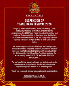 Bambang suspends Ybang-bang Festival amid crisis
