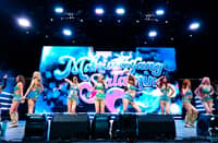 AIAH Gwen, Jhoanna, Colet, Maloi, Mikha, Sheena and Stacey of BINI perform at the Mojave Tent during the 2026 Coachella Valley Music and Arts Festival.