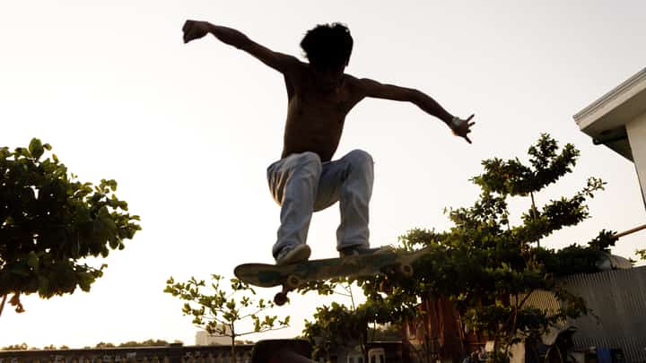 Teen skaters ride their skateboards and perform tricks at Parañaque Skate Park in Parañaque City on Wednesday, 22 April 2026.
