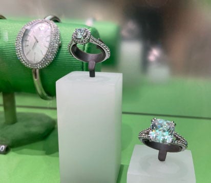 Swarovski Imber Quartz Crystal Silver Dial Ladies Watch with two crystal rings — not part of the Ariana Grande collection.