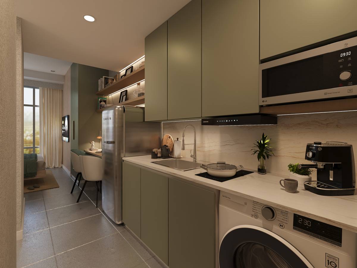 STUDIO kitchen area.