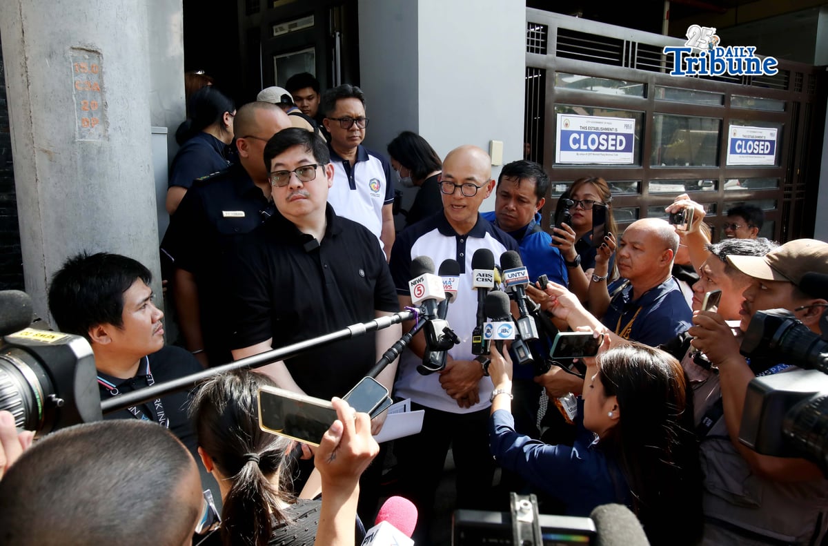 (April 29 2026) Customs Assistant Commissioner Vincent Philip Maronilla and Bureau of Internal Revenue (BIR) Assistant Commissioner Enforcement and Advocacy Service James Roldan and other officials speak to the media at the St. Gerrard Construction office in Pasig City on Wednesday as they conduct the release from Customs custody and implementation of administrative measures to secure vehicles of the Discaya couple in ongoing tax cases, during the service of the notice, they did not allowing the media to enter inside the premises, as requested by Discaya’s legal counsel. Photo/Analy Labor