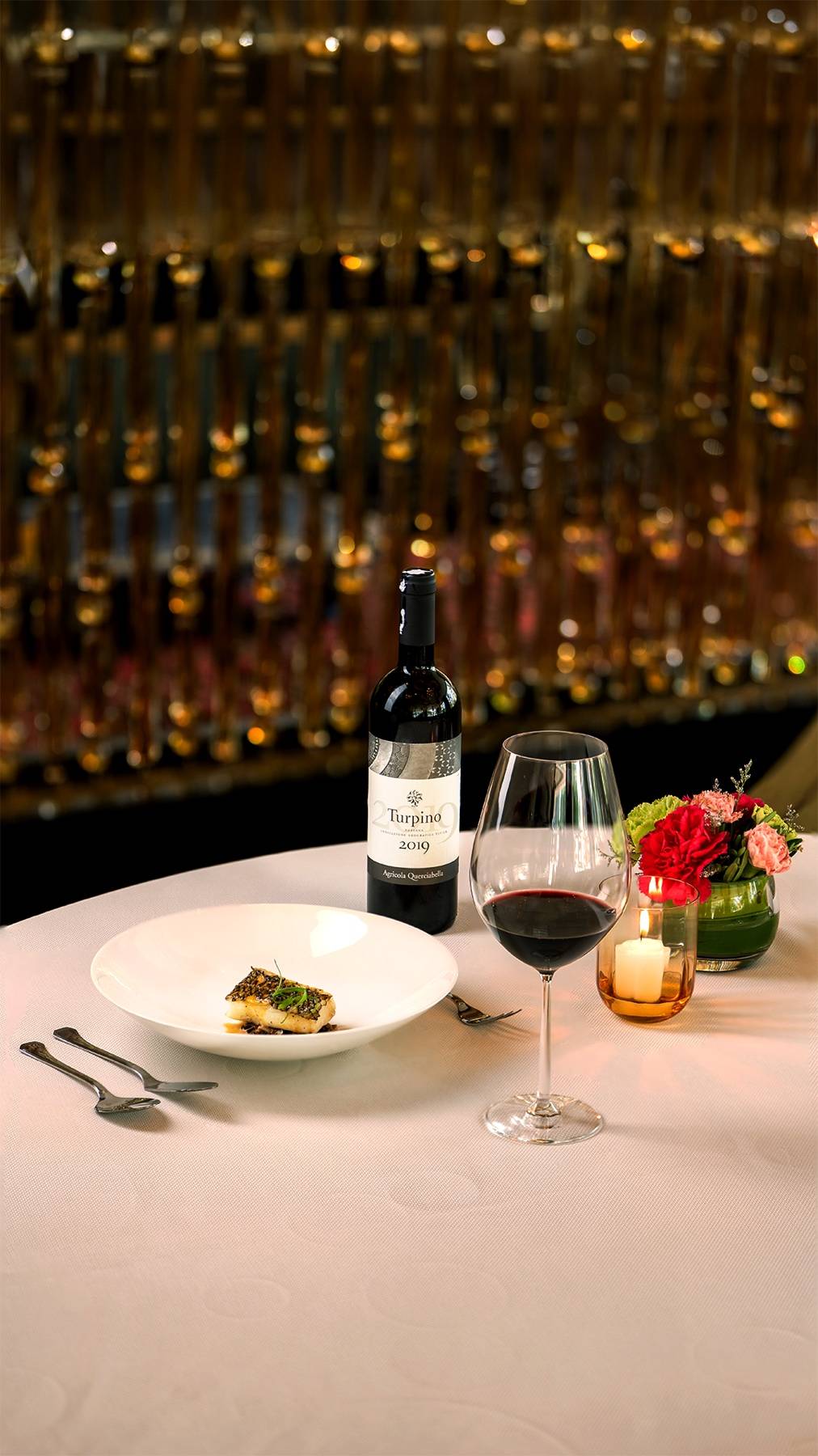 Slow roasted toothfish, mushroom ragout, duck liver sauce paired with the Turpino 2019
