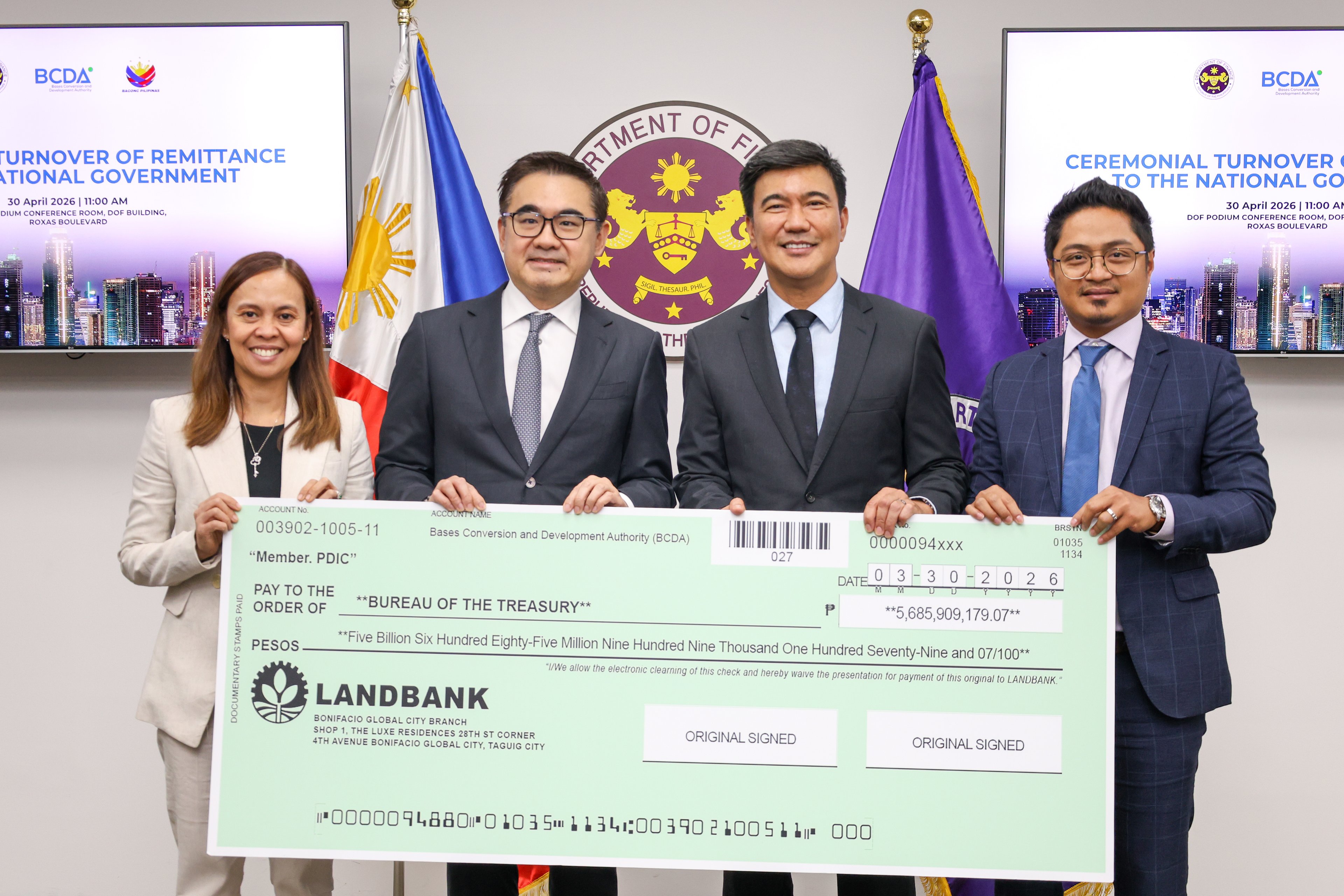 BCDA turns over P5.7B to national coffers