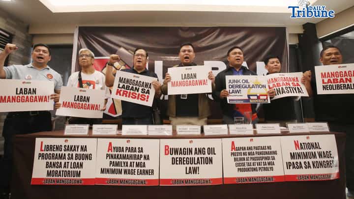 (April 30 2026) LABAN MANGGAGAWA, a newly formed coalition of workers under long-serving federations
National Federation of Labor Unions (NAFLU), National Federation of Labor (NFL) and Transport Group, organization led by Kamanggagawa Partylist Representative Elijah San Fernando form the coalition “Laban Manggagawa” as they urge others to join the massive mobilization for the May 1 Labor Day protest against the unjust high fuel prices which burdens the hard working laborers in the country during a press conference in Quezon City on Thursday April 30 2026. Photo/Analy Labor