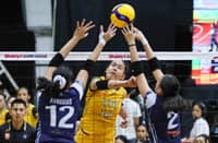 NICOLE Pelaez fires 24 points to power UST to a 16-25, 26-24, 19-25, 28-26, 15-10 win over Bacolod Tay Tung to win the SGVIL Rising Stars Cup Division 1 on Friday at the La Salle Green Hills Gym.