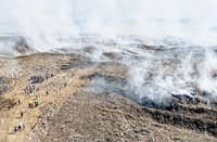 An aerial view of the Navotas Sanitary Landfill on 16 April shows a fire that has been burning for days, affecting nearby communities in Navotas, Malabon and Obando, Bulacan.