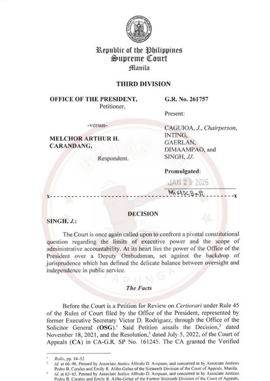 SC voids Carandang dismissal, says Rody exceeded authority