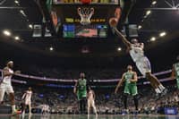 Tyrese Maxey #0 of the Philadelphia 76ers drives to the basket during the game against the Boston Celtics during Round One Game Seven of the 2026 NBA Playoffs on May 2, 2026 at TD Garden in Boston, Massachusetts.