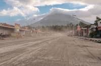 Thick ashfall blankets the road in Camalig, Albay after a series of pyroclastic density signals were emitted from Mayon Volcano on Saturday