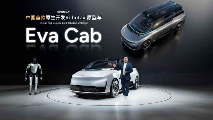 GEELY showed the EVA Cab robotaxi prototype at Auto China 2026 as part of its direction into AI-driven mobility.