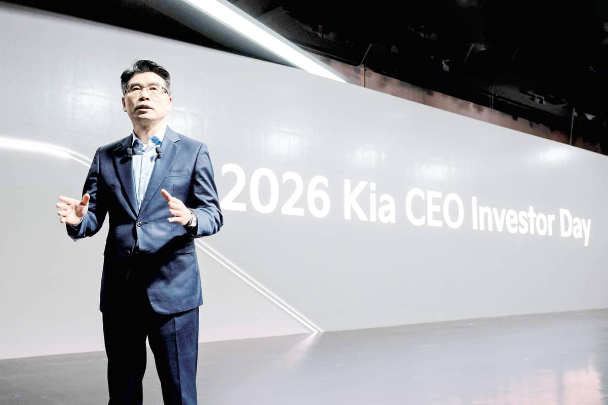 KIA president and chief executive officer Ho Sung Song presents the company’s 2030 plan built around EVs, hybrids, PBVs, autonomous driving and robotics.