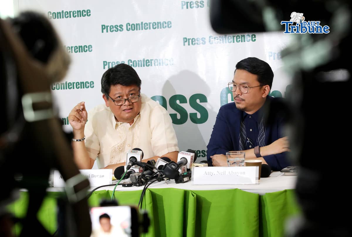 (May 04 2026) Atty. Manases Carpio’s Legal Team, Atty. Peter Paul Danao and Atty. Neil Abayon hold a press conference to address and respond to media queries regarding the recent developments involving the alleged issuance of LOA and the HCOJ vote not to open the box allegedly containing Income Tax Return (ITR) documents of Vice President Sara Duterte, and to clarify the legal position of Atty. Carpio’s camp on the matter, held in Quezon City on Monday May 4 2026. Photo/Analy Labor
