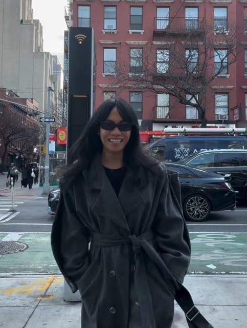 FLORESCA in her own wool coat in New York City.
