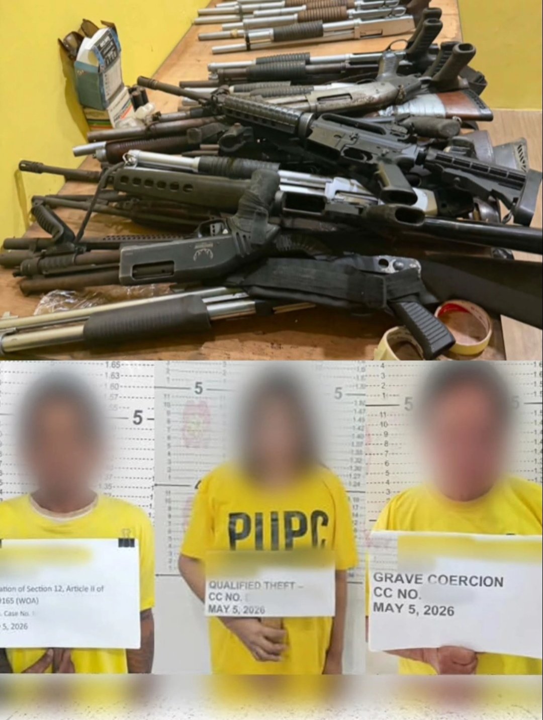 Bataan police nabs top fugitive, 2 others; 65 firearms also surrendered

 