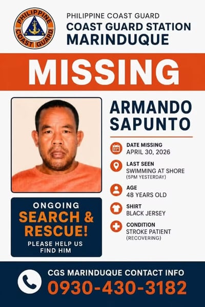 Man found dead after going missing while swimming in Marinduque