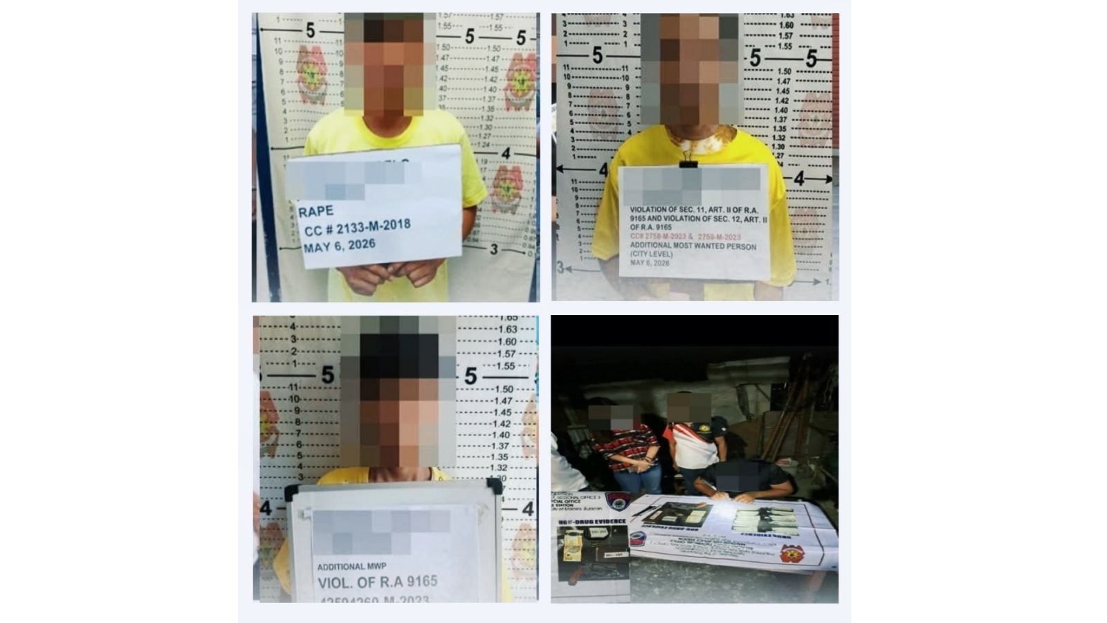 3 wanted persons nabbed; drug suspect seized with shabu, unlicensed gun in Bulacan